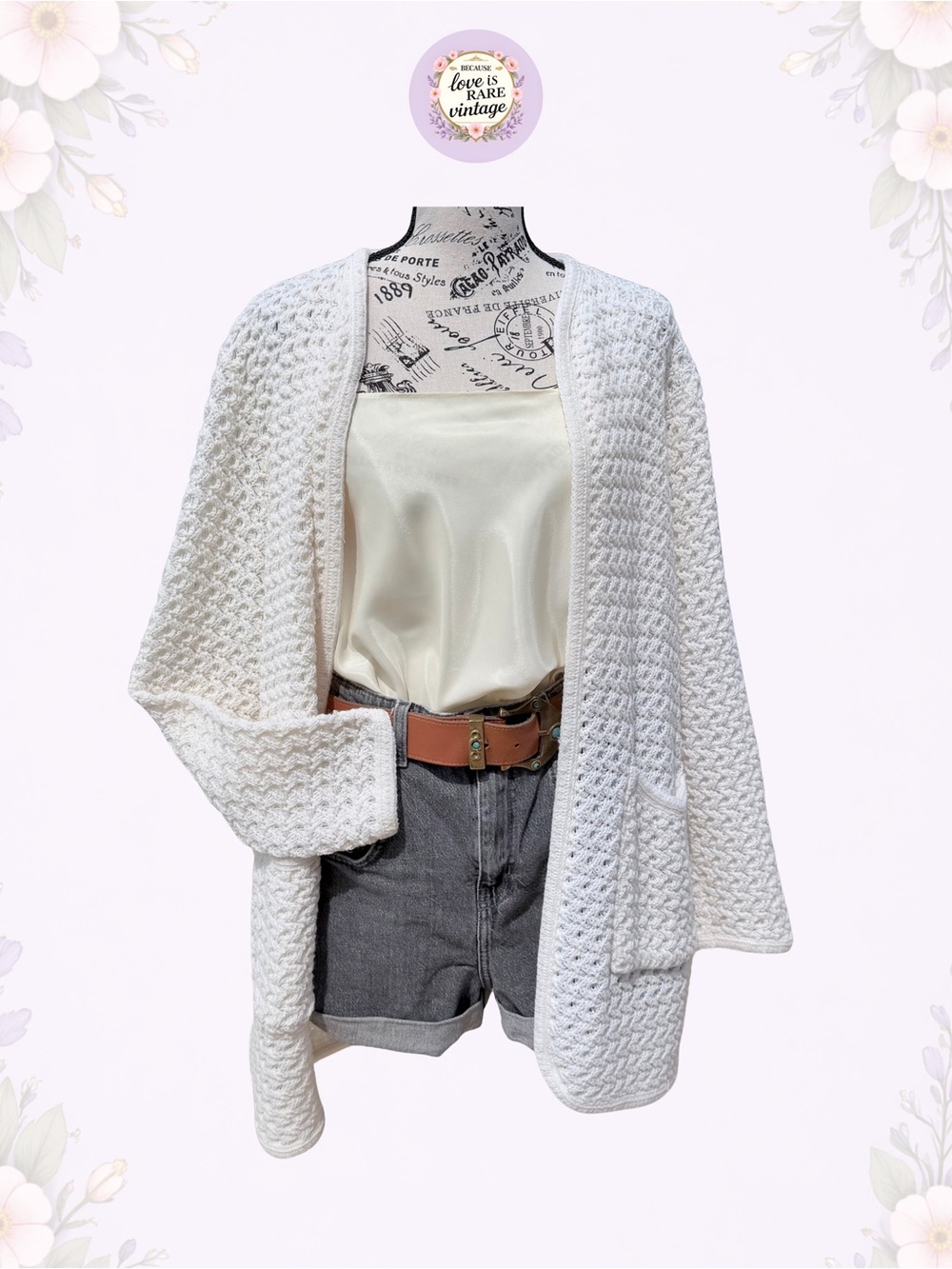 Vintage 1980s Hand-Knitted Cardigan Duster in White